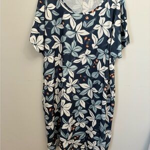 Navy Floral Shift Dress with White & Light Blue Blooms